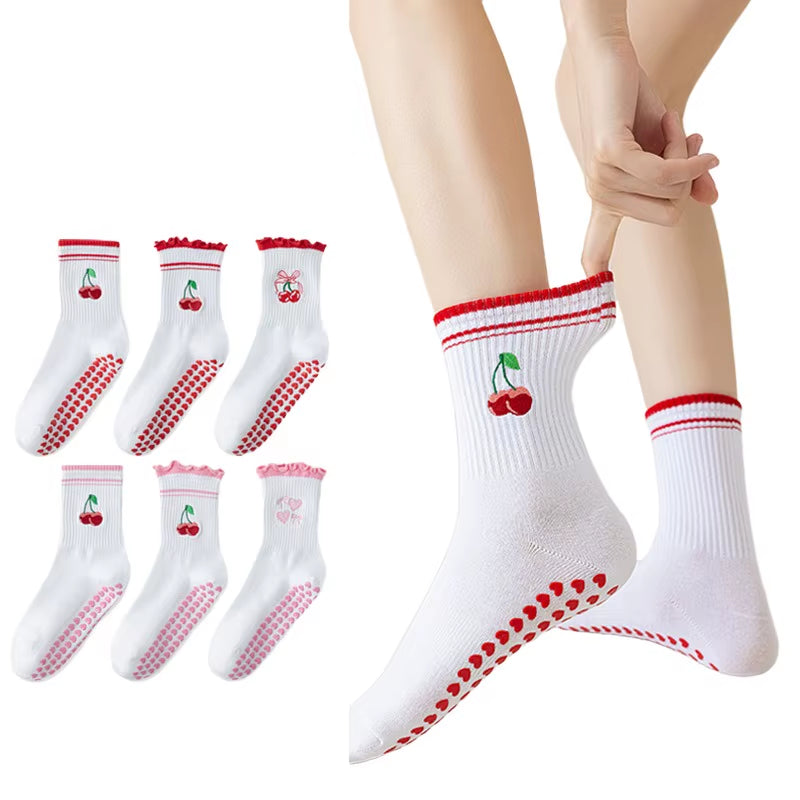 Cherry Silicone anti Slip Women'S Socks Yoga Socks Cute Ballet Pilates Sports Fitness Socks Breathable Sports Socks