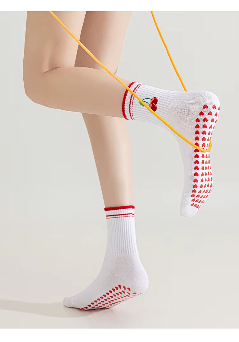 Cherry Silicone anti Slip Women'S Socks Yoga Socks Cute Ballet Pilates Sports Fitness Socks Breathable Sports Socks