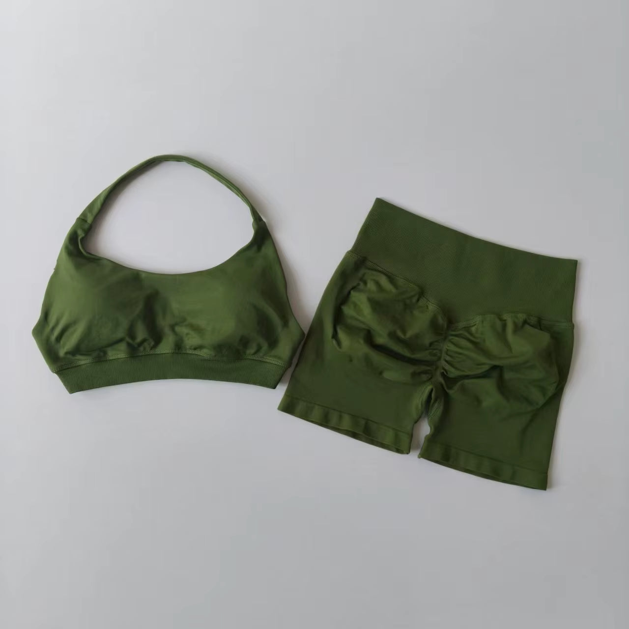 Sexy Halter Neck Beautiful Back High Waist Peach Sports Bras Shorts Suit Pilates Gathering Yoga Vest Training Fitness Bra Sets